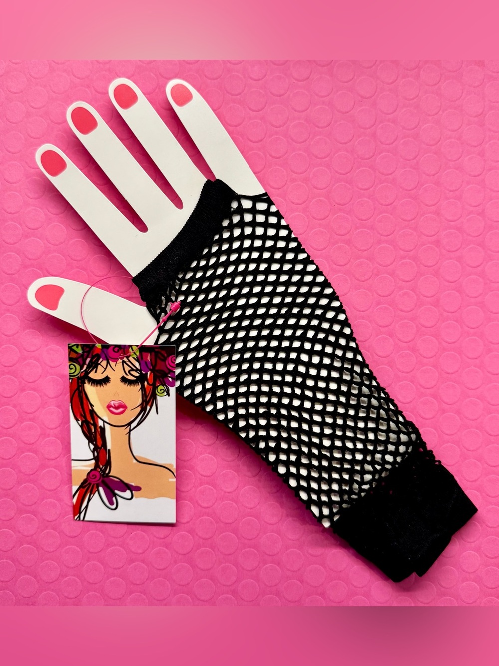 New Pair of Women’s Black Fishnet Fingerless Gloves Goth Punk 80s Style - 8.5”